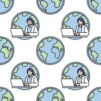 People with Watercolor Earth and Technology Integration concept as A group of people integrating technology with a watercolor earth model set against a whimsical background offerin Clean Pro vector