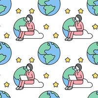 People with Watercolor Earth and Technology Integration concept as A group of people integrating technology with a watercolor earth model set against a whimsical background offerin Clean Pro 2 vector