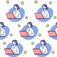 People with Watercolor Project Management and Laptops concept as A group of people managing watercolor projects with laptops set against a dreamy background offering ample space fo Clean Pro vector