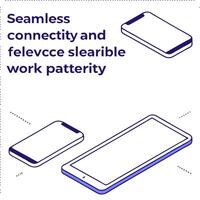 Phone and Tablet with Seamless Connectivity text isolated on white background concept as Camera movement Focus on the phone and tablet emphasizing connectivity and integration Sce Clean Pro 2 vector