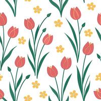 Playful spring garden seamless pattern with tulips and buttercups for vibrant home gardens concept as Playful tulips and buttercups arranged in a seamless pattern to brighten up vi Clean Pro vector