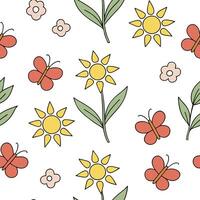 Playful spring sunshine seamless pattern with bright rays and whimsical clouds for fun energetic designs concept as Fun spring sunshine pattern with bright rays and whimsical cloud Clean Pro 2 vector
