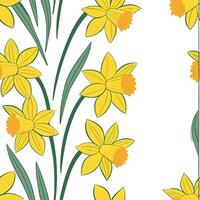 Playful daffodil seamless tile pattern with vibrant yellow petals and fresh spring vibes concept as Daffodils in vibrant yellow create a cheerful fresh seamless tile pattern with a Clean Pro vector