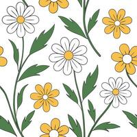 Playful spring flower seamless pattern with daisies and buttercups for cheerful living rooms concept as Daisies and buttercups arranged in a playful seamless tile pattern to create Clean Pro vector