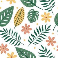 Playful summer leaves seamless pattern with colorful tropical leaves and flowers for vibrant spaces concept as Colorful tropical leaves and flowers arranged seamlessly for a playfu Clean Pro vector