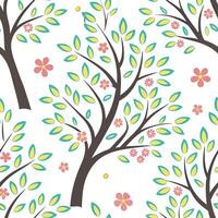 Playful spring nature seamless pattern with whimsical tree shapes and colorful blossoms for cheerful designs concept as Whimsical tree and flower patterns with colorful blossoms pe Clean Pro 2 vector