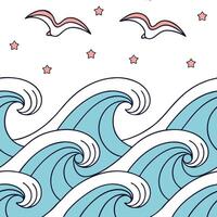 Playful summer waves seamless pattern with curling waves and bright color accents for fun beach designs concept as Fun beach wave pattern with curling waves and bright accents idea Clean Pro vector
