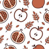 Pomegranate and apple seamless tile pattern with rich autumn tones and festive vibes concept as Pomegranates and apples in rich autumn tones create a festive seamless tile pattern Clean Pro vector