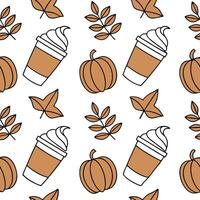 Pumpkin spice latte seamless tile pattern with autumn inspired colors and cozy vibes concept as Warm pumpkin spice latte motifs in autumn colors create a cozy seamless tile pattern Clean Pro vector