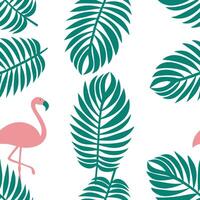 Refreshing summer seamless pattern with tropical palm leaves and flamingos for a lively tropical vibe concept as Tropical palm leaves and flamingos arranged in a seamless pattern f Clean Pro vector