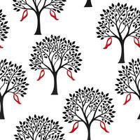 Red Ribbon Trees concept as Create a seamless pattern of minimalist trees with red ribbon leaves Camera slowly pans up the trees revealing the ribbon shapes in the foliage in Ph Clean Pro vector