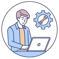 Remote IT specialist troubleshooting on a glossy laptop in a flexible workspace concept as Camera movement Pan across the laptop screen displaying code and diagnostics Scene A tec Clean Pro 2 vector