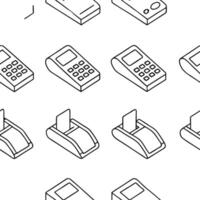 Repeating icons of a calculator a cash register and a credit card terminal in a seamless tile with a minimalist white background representing financial transactions concept as A s Clean Pro vector