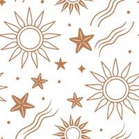 Relaxing summer sun seamless tile pattern with light orange and soft sunburst designs for cozy spaces concept as Soft orange tones and sunburst designs arranged seamlessly to creat Clean Pro vector