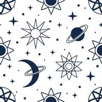 Retro geometric seamless tile pattern celestial motifs on white background perfect for mystical decor concept as Designing seamless tile with retro geometric patterns and celestial Clean Pro vector