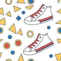 Retro geometric seamless tile pattern bright primary colors on white background ideal for playful designs concept as Creating seamless tile with retro geometric patterns in bright Clean Pro vector