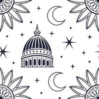 Retro geometric seamless tile pattern celestial motifs on white background perfect for mystical decor concept as Designing seamless tile with retro geometric patterns and celestial Clean Pro 2 vector