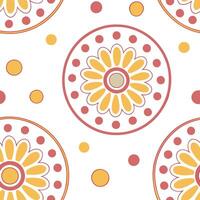 Retro polka dot circle tile pattern with cheerful colors on white for a lively nostalgic atmosphere concept as Cheerful polka dot circles reminiscent of retro textiles in a bright Clean Pro vector