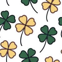 Retro pop art clover seamless pattern with bold outlines and vibrant colors on white concept as Bold outlined pop art clovers with vibrant colors creating a retro seamless pattern Clean Pro vector