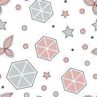 Retro polygon seamless tiles muted pastel colors on white background suitable for gentle designs concept as Designing seamless tile with retro polygons in muted pastel colors on wh Clean Pro vector
