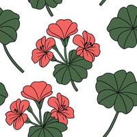 Retro pop art geranium seamless pattern with bold outlines and vibrant colors on white concept as Bold outlined pop art geraniums with vibrant colors creating a retro seamless patt Clean Pro vector