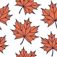 Retro pop art maple leaves seamless pattern with bold outlines and vibrant colors on white concept as Bold outlined pop art maple leaves with vibrant colors creating a retro seamle Clean Pro vector