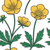 Retro pop art buttercup seamless pattern with bold outlines and vibrant colors on white concept as Bold outlined pop art buttercups with vibrant colors creating a retro seamless pa Clean Pro vector