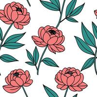Retro pop art peony seamless pattern with bold outlines and vibrant colors on white concept as Bold outlined pop art peonies with vibrant colors creating a retro seamless pattern i Clean Pro vector