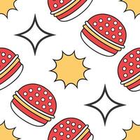 Retro pop art seamless tile pattern with bold colors and halftone effects inspired by vintage comics concept as Bold colors halftone shading and pop art motifs create seamless retr Clean Pro vector