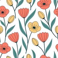 Retro spring flower seamless pattern with poppies and tulips for bold home accents concept as Retro inspired seamless pattern featuring poppies and tulips for bold and eye catching Clean Pro vector