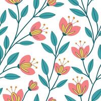 Retro spring floral seamless pattern with bright colors and stylized blooms for vintage inspired designs concept as Retro floral pattern with stylized blooms and vibrant spring col Clean Pro vector