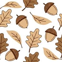 Rustic acorns and leaves seamless tile pattern with warm autumn colors and textures concept as Warm colored acorns and autumn leaves create a rustic seamless tile pattern with cozy Clean Pro vector