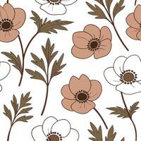 Rustic Anemone seamless pattern with earthy tones and natural textures on white background concept as Earth toned rustic Anemone flowers with natural textures creating warm seamles Clean Pro vector