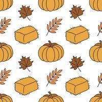 Rustic autumn harvest seamless tile pattern with hay bales pumpkins and fall leaves concept as Hay bales pumpkins and fall leaves create a rustic autumn harvest seamless tile patte Clean Pro vector