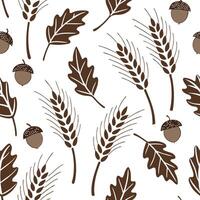 Rustic autumn seamless pattern with wheat stalks acorns and rustic textures for a farmhouse inspired design concept as Farmhouse inspired autumn pattern with wheat stalks acorns an Clean Pro vector