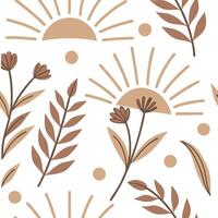 Rustic spring sunshine seamless pattern with warm sunbursts and earthy textures for organic nature inspired designs concept as Earthy spring sunshine pattern with sunbursts and rus Clean Pro vector