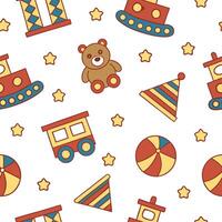 Santas Organic Toy Workshop concept as Illustrate a seamless background of Santas workshop filled with organic toys The design features cartoon elements and a bright color palette Clean Pro vector
