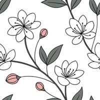 Scandinavian blossom seamless tile pattern with clean lines and white background featuring delicate flowers for minimalist homes concept as Clean lines and white background with de Clean Pro vector