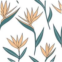 Scandinavian inspired Bird of Paradise seamless pattern with minimal colors and clean lines on white concept as Minimal color Scandinavian Bird of Paradise flowers with clean lines Clean Pro vector