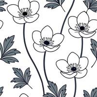 Scandinavian inspired Anemone seamless pattern with minimal colors and clean lines on white concept as Minimal color Scandinavian Anemone flowers with clean lines creating simple s Clean Pro vector