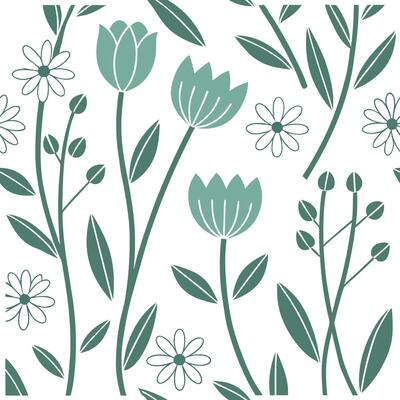 Scandinavian garden flowers seamless tile pattern with simple daisies and tulips in soft green tones for minimalist homes concept as Simple daisies and tulips in soft green tones c Clean Pro