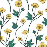 Scandinavian inspired buttercup seamless pattern with minimal colors and clean lines on white concept as Minimal color Scandinavian buttercups with clean lines creating a simple se Clean Pro vector