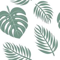 Scandinavian tropical leaves seamless tile pattern with soft green palette and simple monstera and palm leaf illustrations for minimalist homes concept as Simple monstera and palm Clean Pro vector