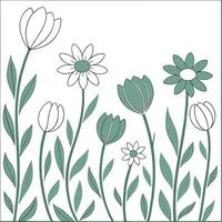 Scandinavian wildflowers seamless tile pattern with simple daisies and tulips in soft green tones for minimalist homes concept as Simple daisies and tulips in soft green tones crea Clean Pro vector