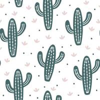 Shabby Chic cactus seamless tile pattern with distressed cactus and soft pastel accents on white background ideal for charming spaces concept as Distressed cactus and soft pastel a Clean Pro vector