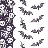 Skeletons and witches seamless tile pattern with spooky elements and dark hues for macabre Halloween decor concept as Spooky skeletons and witches arranged seamlessly with dark hue Clean Pro vector