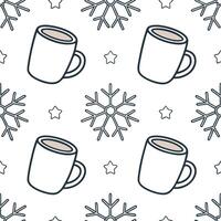 Snowflake and cozy mug seamless tile pattern with warm winter beverages and frosty details concept as Cozy mugs filled with warm beverages paired with snowflakes create a seamless Clean Pro vector