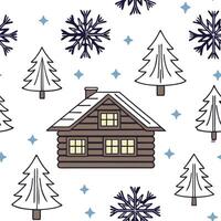 Snowflake and cozy cabin seamless tile pattern with warm winter elements and frosty details concept as Cozy cabins paired with snowflakes create a seamless tile pattern with warm w Clean Pro vector