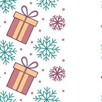 Snowflake and festive gift seamless tile pattern with colorful holiday elements concept as Colorful holiday gifts paired with snowflakes create a seamless tile pattern with festive Clean Pro vector