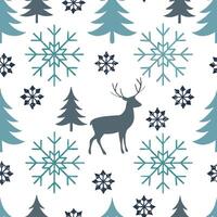 Snowflake and reindeer seamless tile pattern with winter forest elements and cool tones concept as Snowflakes paired with reindeer create a seamless tile pattern with winter forest Clean Pro vector
